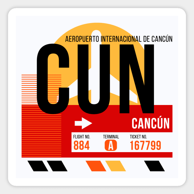 Cancun (CUN) Airport // Sunset Baggage Tag Magnet by Now Boarding